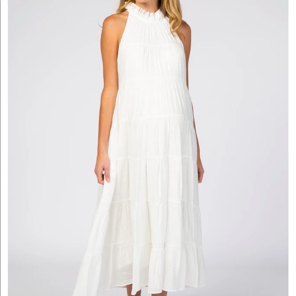 White tiered maternity midi dress